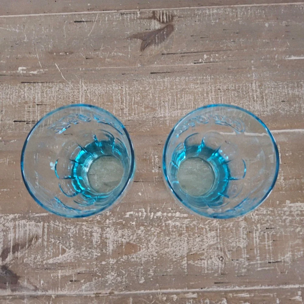 Vintage Coca-Cola Aqua Blue Glass Tumblers Set of 2 Coke Collectible - Picture 3 of 6
